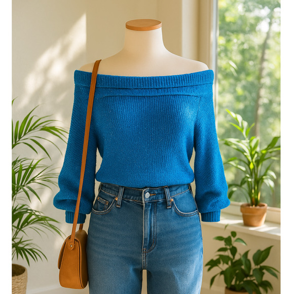 Free People Women's Edessa Pullover Knit Sweater Deep Sea Combo Blue Size M - Picture 1 of 10